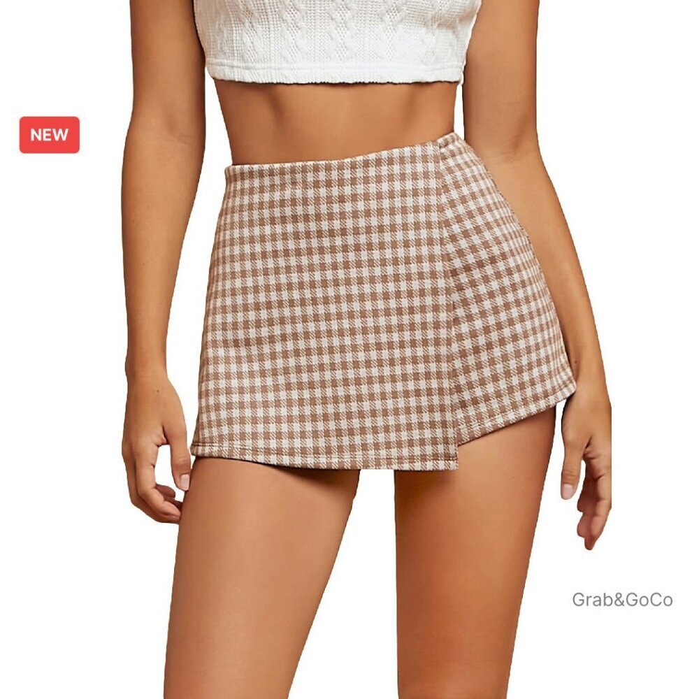 Plaid Skort Asymmetrical Hem High Waisted Wrap Overlay Y2K Chic